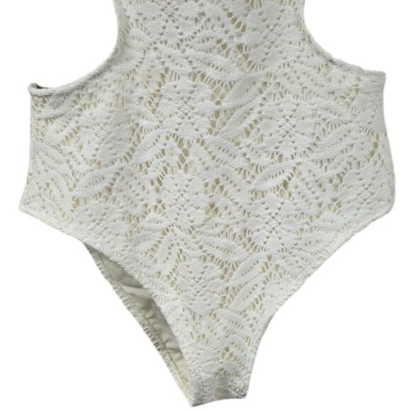Aerie NEW Crochet Ivory Lace Swimsuit One-Piece Cheeky Cut Out Padded Tie Back - Picture 13 of 14